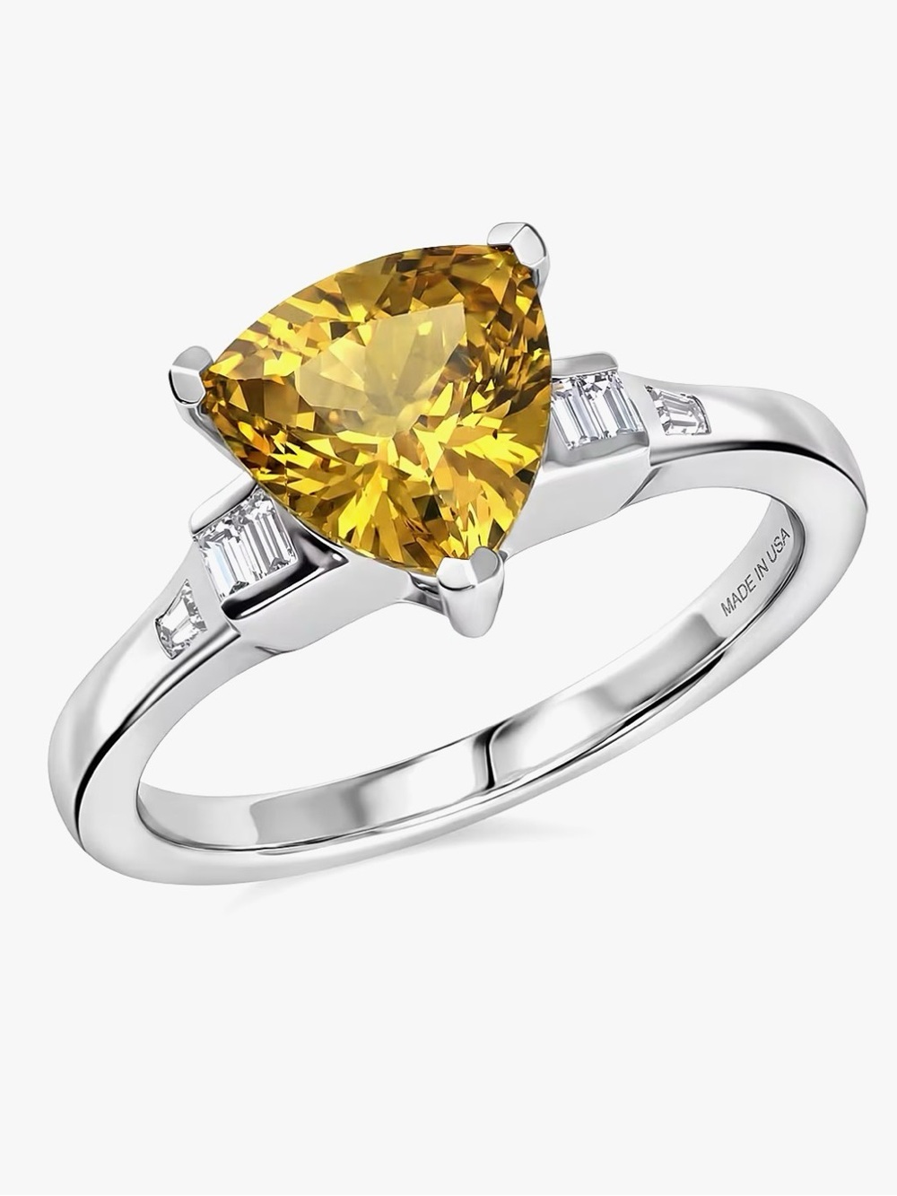 DJoy Womens Golden Apatite & Moissanite Silver Ring Trillian Cut New Size 6